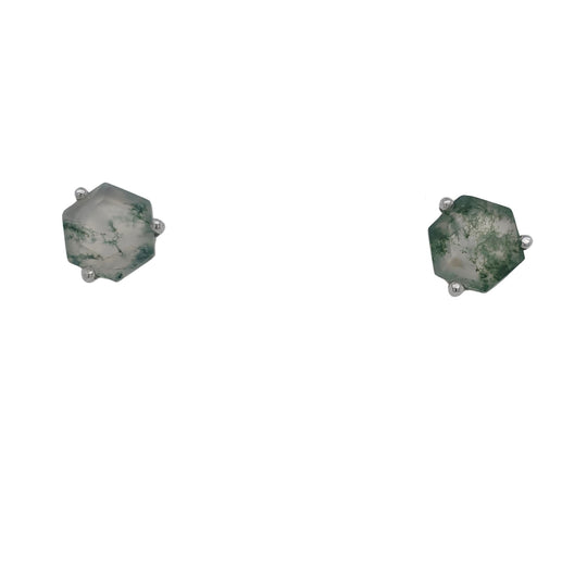 14K White Gold Moss Agate Studs  MAGSTUD