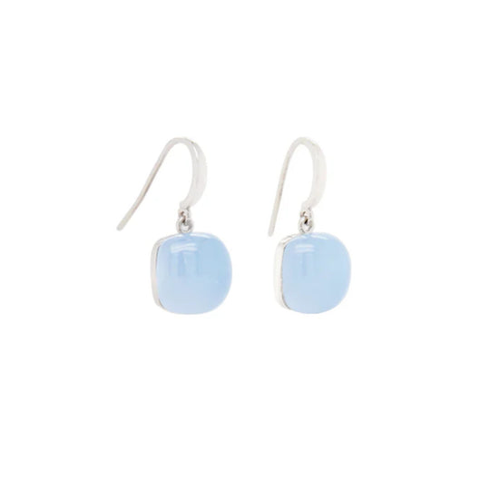 Joryel Vera Sterling Silver Cabochon Blue Chalcedony Drop Earrings EJV1BC