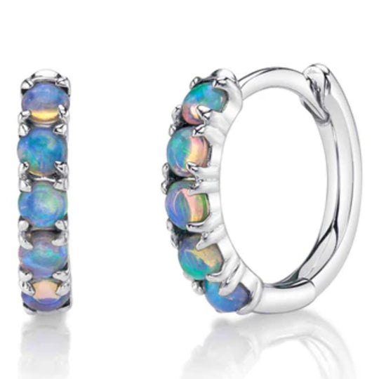 Shy Creation 14K White Gold Opal Huggie Hoop Earrings SC55026579