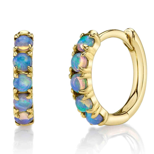 Shy Creation 14K Yellow Gold Opal Huggie Hoop Earrings SC55026580