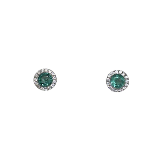 14K White Gold Emerald Diamond Halo Studs ED-13-E