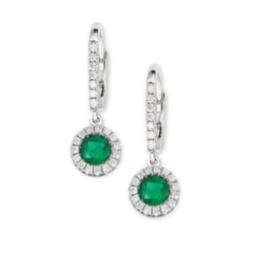 14K White Gold Emerald Diamond Drop Earrings ED-18-E