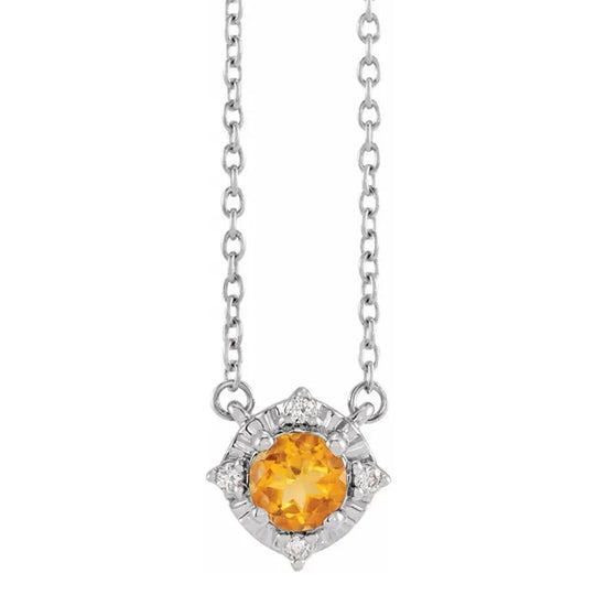 14K White Natural Citrine Diamond Accented Necklace 653714:141:P