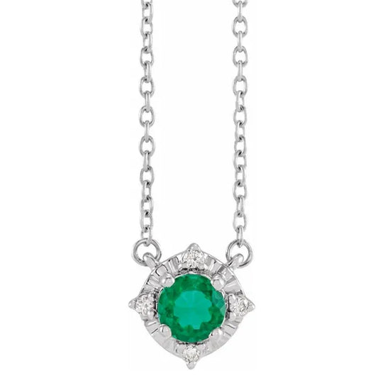 Sterling Silver Lab Grown Emerald Diamond Accented Necklace 653714:119:P