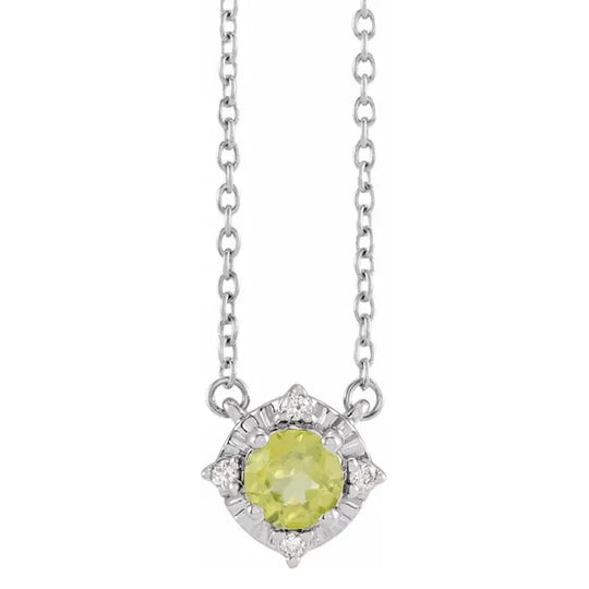 Sterling Silver Peridot Diamond Accented Necklace 653714:131:P