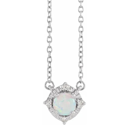 Sterling Silver Lab Grown White Opal Diamond Accented Necklace 653714:139:P