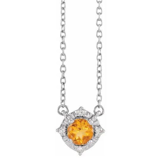 Sterling Silver Citrine Diamond Accented Necklace 653714:143:P