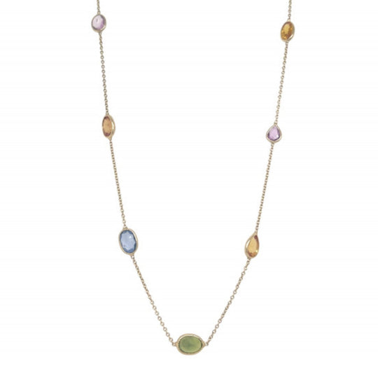 Raymond Mazza 14K Yellow Gold Multi-Color Sapphire Station Necklace NZ6559