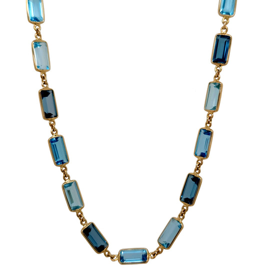 Raymond Mazza 14K Yellow Emerald Cut Multi Blue Topaz Necklace NZ7594