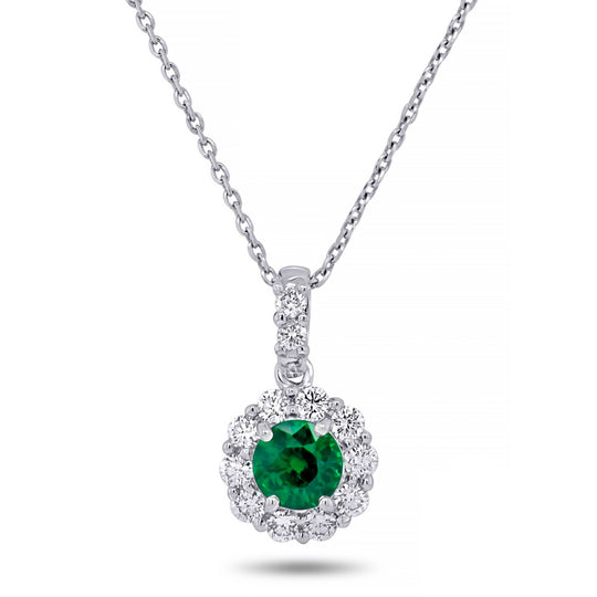 Uneek 14K White Gold Emerald Diamond Halo Pendant Necklace LVN1953ERIW