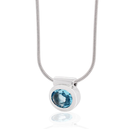 Joryel Vera Sterling Silver Oval Blue Topaz Bezel Pendant P3600BT