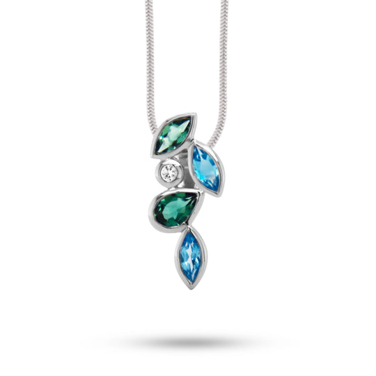 Joryel Vera Sterling Silver Multi Gemstone Floral Frop Pendant P3843BTGQWT