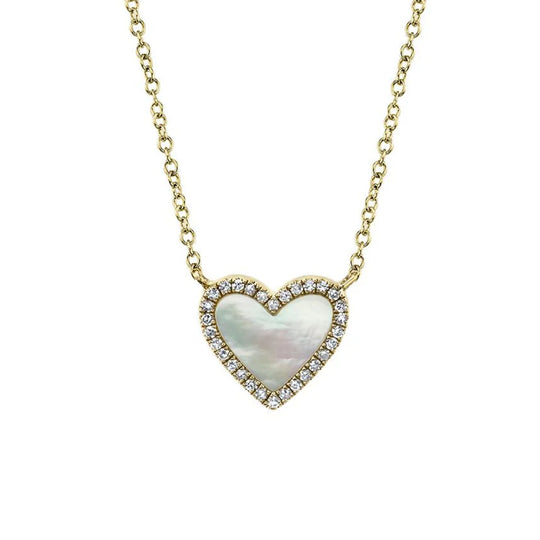 Shy Creation 14K Yellow Gold Mother of Pearl Diamond Accented Heart Necklace SC55012462