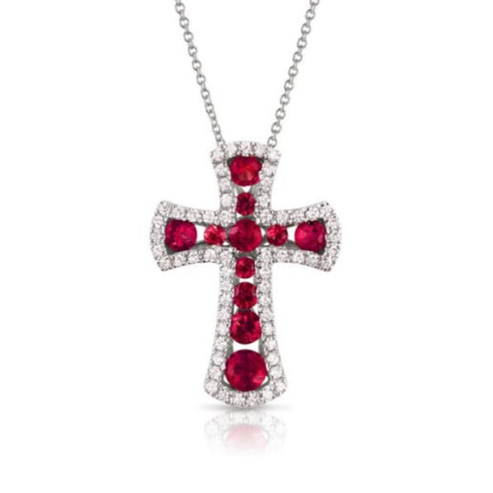 Uneek 14K White Gold Ruby & Diamond Cross Necklace LVNMI0045R