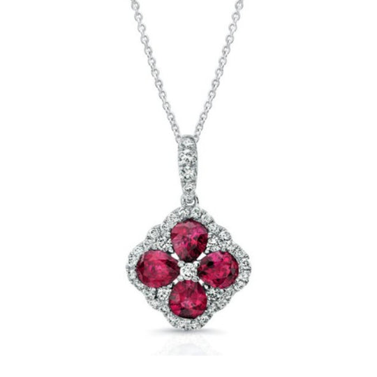 Uneek 18K White Gold Ruby & Diamond Floral Necklace LVNMI0302R