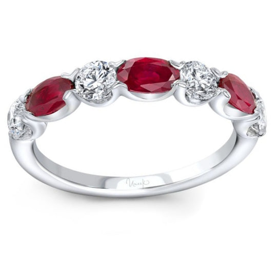 Uneek 18K White Gold Alternating Oval Ruby & Round Diamond Ring RB5184RU