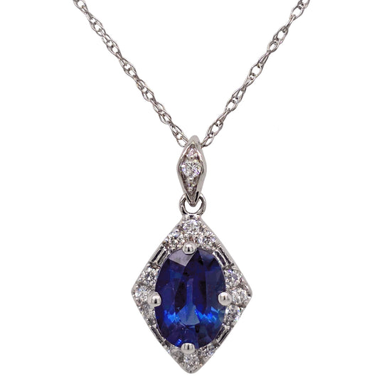 14K White Gold Oval Blue Sapphire Diamond Accented Necklae P4430-64VP1M13-4WOVS