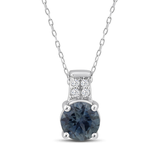 10K White Gold Diamond Accented Montana Sapphire Solitaire Necklace X12N2603F012