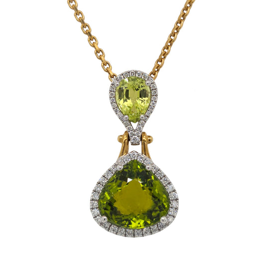 18K White & Yellow Gold Tourmaline, Chrysoberyl & Diamond Accented Drop Necklace P 21500-GT