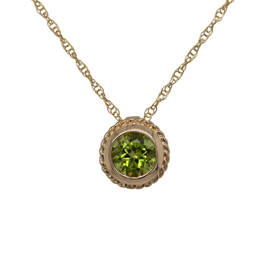 14K Yellow Gold 6mm Peridot Rope Bezel Accented Necklace 5984PE