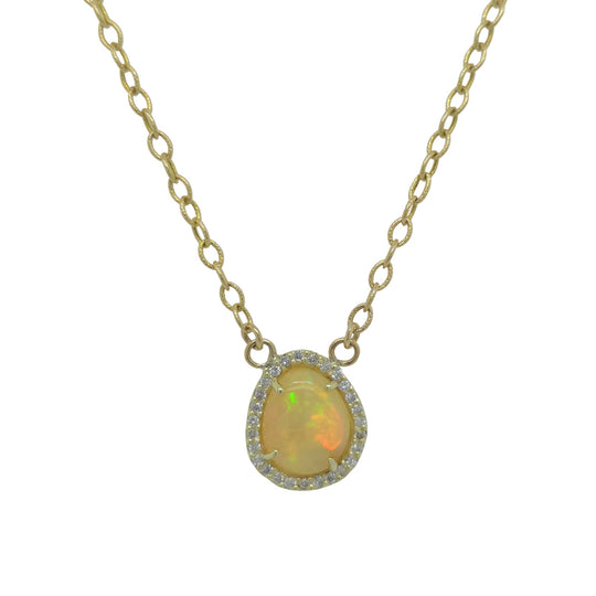 Raymond Mazza 14K Yellow Gold Opal Slice Diamond Accented Necklace NZ5015