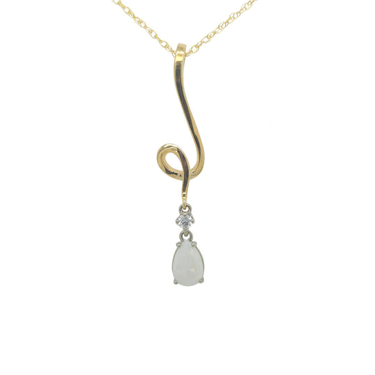 14K Yellow Gold Opal & Diamond Fancy Drop Pendant Necklace 5052OP
