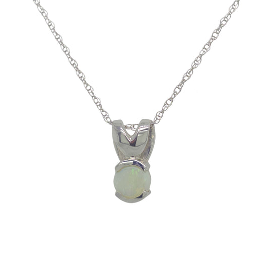 14K White Gold Opal Semi Bezel Necklace PD3550OPW