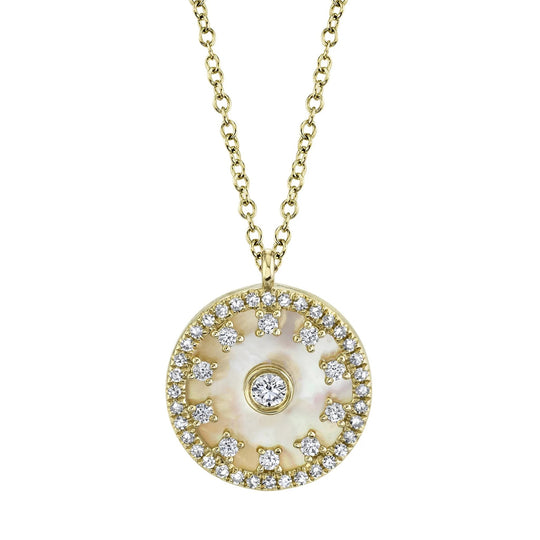 Shy Creation 14K Yellow Gold Mother of Pearl Diamond Accented Necklace SC55020678