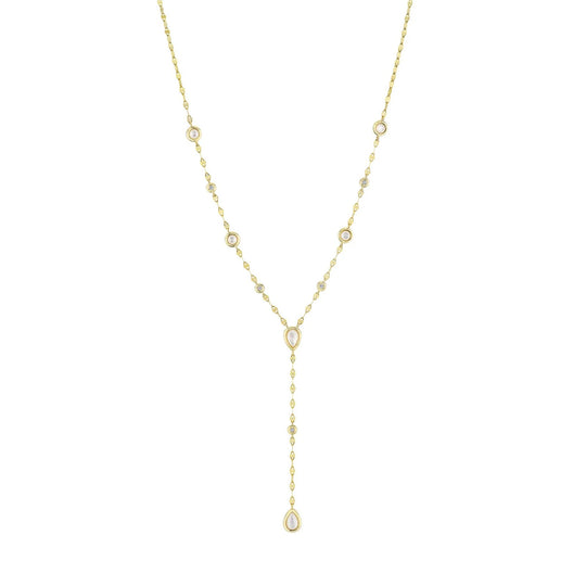 Shy Creation 14K Yellow Gold Mother of Pearl & Diamond Lariet Necklace SC55029664