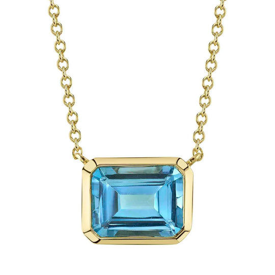 Shy Creation 14K Yellow Gold Blue Topaz Necklace SC36214773