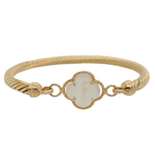 Raymond Mazza 14K Yellow Gold Mother of Pearl Clover Coil Bangle BZ4627