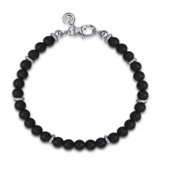Gabriel & Co Men's Sterling Silver and Onyx Beaded Bracelet TBM2098SVJOX