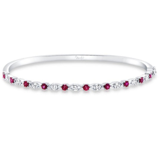 Uneek 18K White Gold Alternating Ruby and Diamond Bangle LVBARI310WR