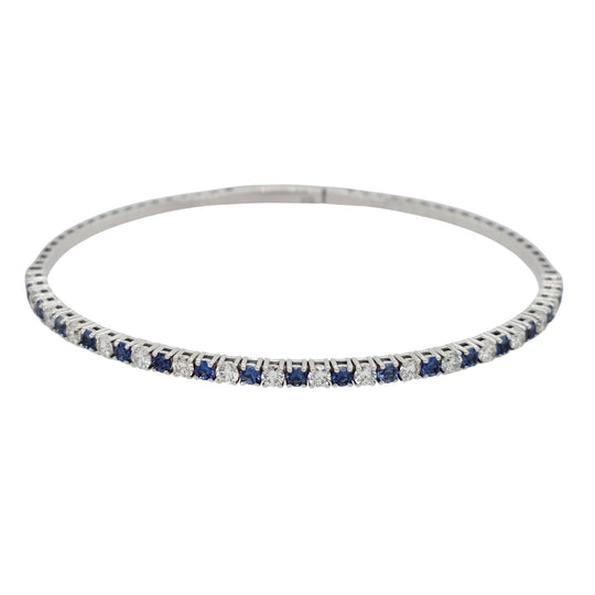14K White Gold Alternating Blue Sapphire & Diamond Bangle TF4159-1154WRP-OVS-6.5