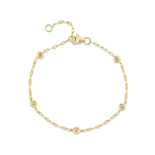 Shy Creation 14K Yellow Gold Pink Sapphire & Diamond Station Sparkle Chain Bracelet SC55029854