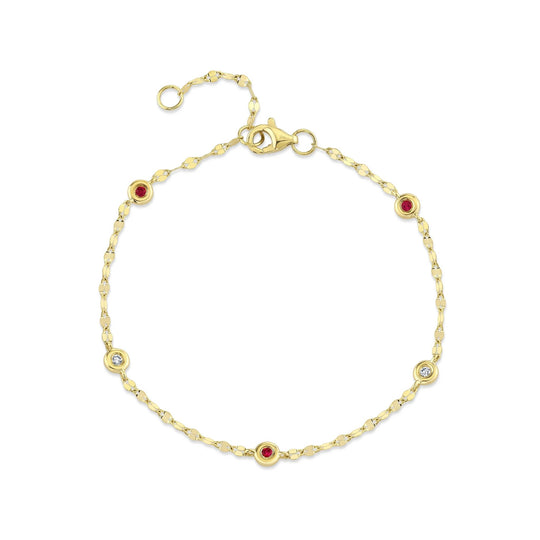 Shy Creation 14K Yellow Gold Ruby & Diamond Station Sparkle Chain Bracelet SC55029857