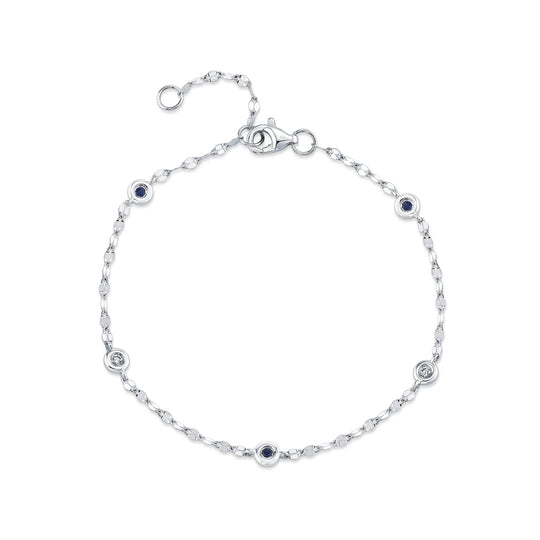 Shy Creation 14K White Gold Blue Sapphire & Diamond Station Sparkle Chain Bracelet SC55029850