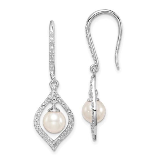Sterling Silver Freshwater Pearl Diamond Accented Earrings QE10319