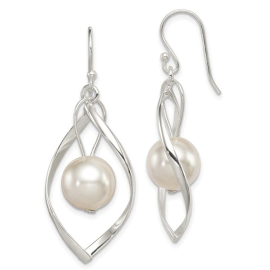 Sterling Silver Simulated Pearl Twisted Dangle Earrings QE8960