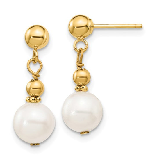 14K Yellow Gold Freshwater Pearl Dangle Earrings XF564