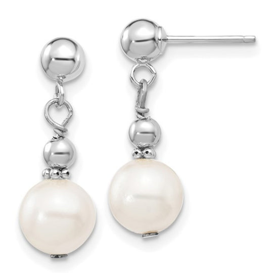 14K White Gold Freshwater Pearl Dangle Earrings XFW564