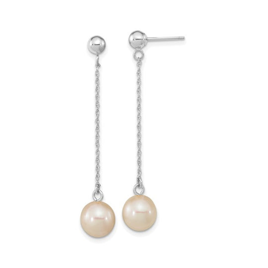 14K White Gold Freshwater Pearl Chain Dangle Earrings XFW652E