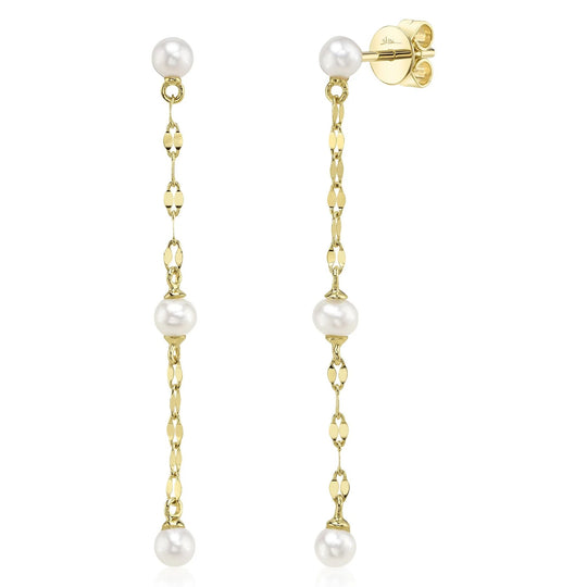 Shy Creation 14K Yellow Gold Cultured pearl Sparkle Chain Drop Earrings SC55029212