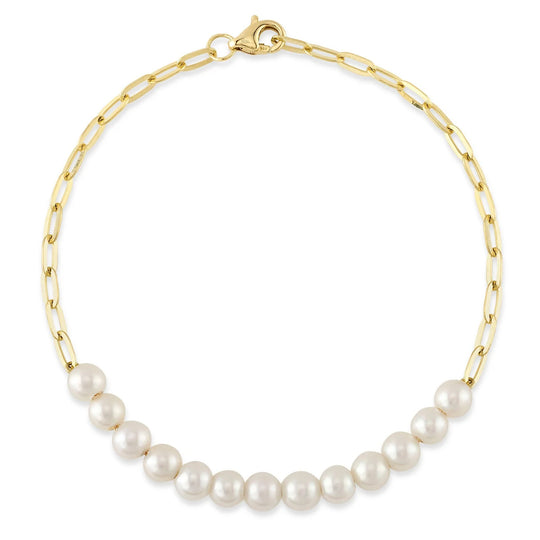 Shy Creation 14K Yellow Gold Cultured Pearl Paperclip Link Bracelet SC55023493