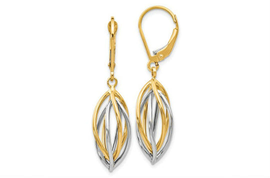 14K White & Yellow Openwork Dangle Earrings -  LE626