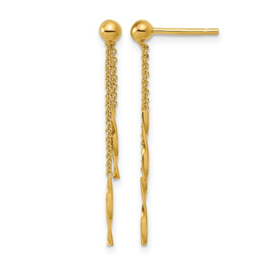 14K Yellow Gold Twisted Bars Dangle Earrings LE3008