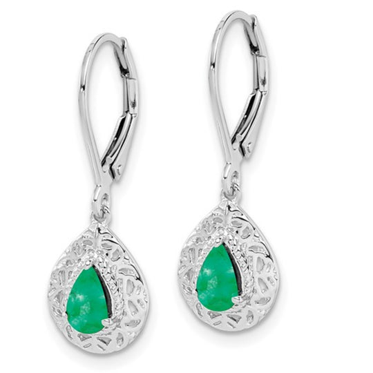 Sterling Silver Teardrop Emerald Dangle Earrings QE10017E