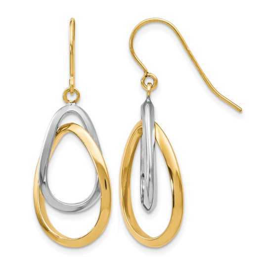 10K White & Yellow Gold Polished Drop Dangle Earrings 10LE351