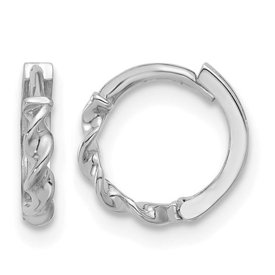 14K White Gold Twisted Hinged Huggie Earrings LE2405W