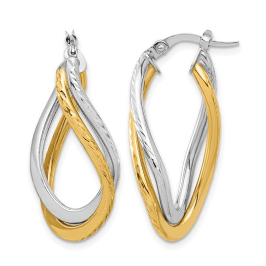 14K Two Tone Diamond Cut Twist Drop Earrings LE2417